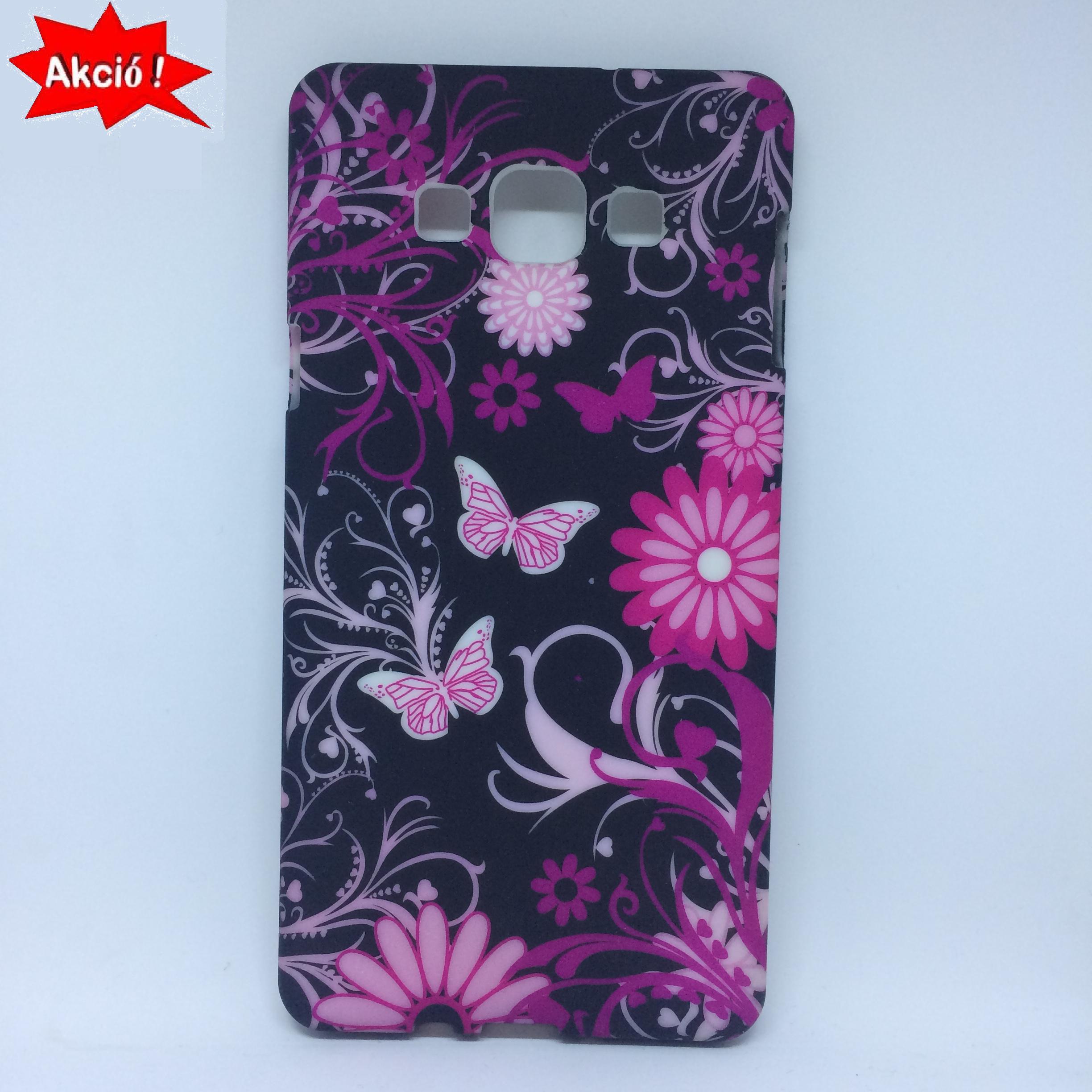 Samsung Galaxy A7 (SM-A700F) Telefonvédő gumi / szilikon (pillangó és virágminta) FEKETE-RÓZSASZÍN