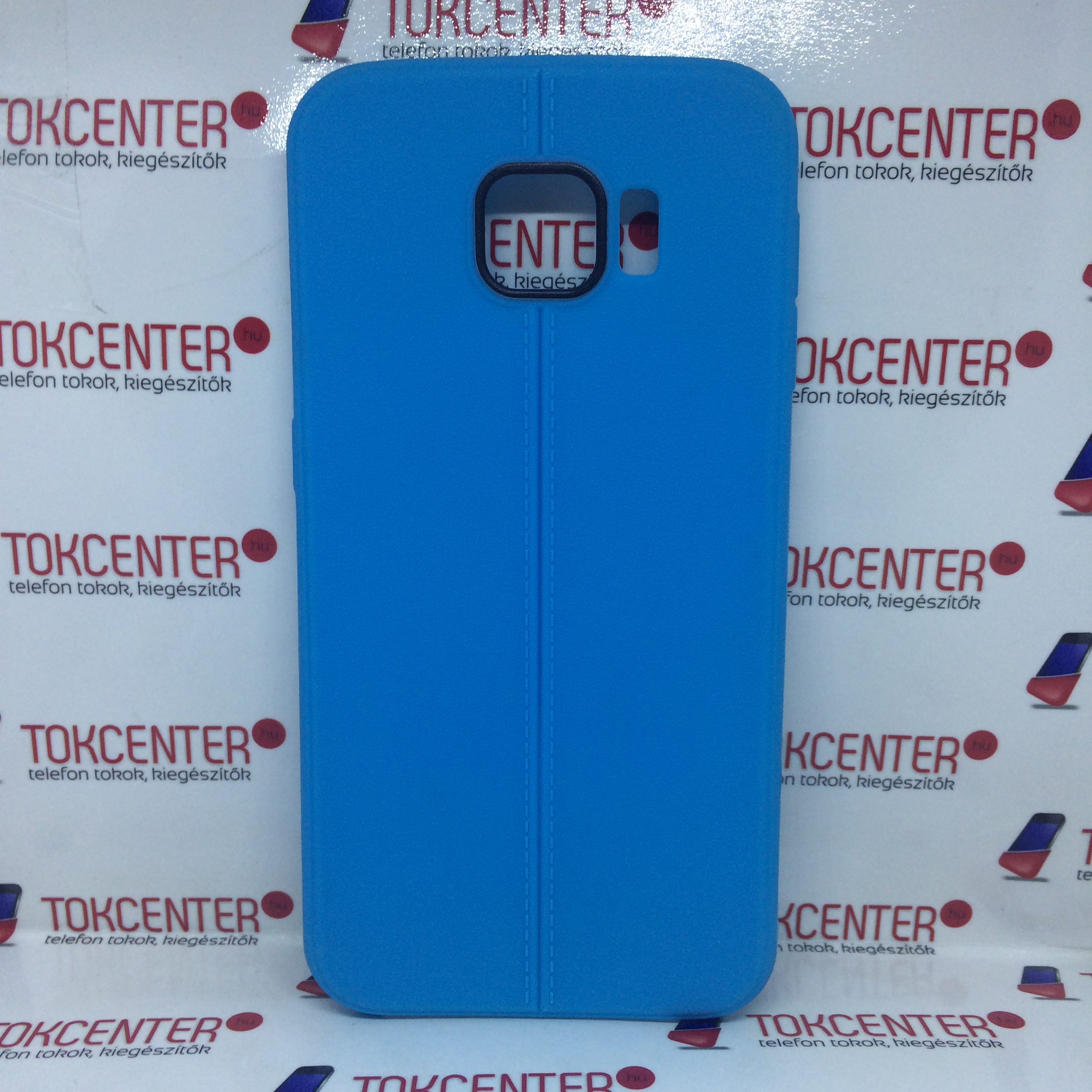 SAMSUNG Galaxy S6 (SM-G920) Telefonvédő gumi / szilikon bőr hatású, varrásminta, KÉK