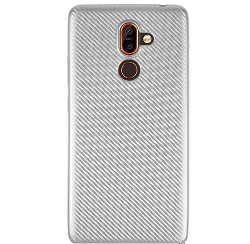 NOKIA 7 Plus Telefonvédő gumi / szilikon (karbon minta) EZÜST	