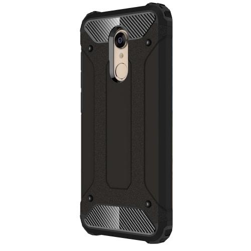 XIAOMI Redmi 5 Defender műanyag telefonvédő (közepesen ütésálló, légpárnás sarok, gumi / szilikon belső, fémhatás) FEKETE	