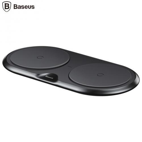 BASEUS hálózati töltő állomás (2 készülék egyidejű töltésére, vezeték nélküli töltés, QI Wireless) FEKETE	
