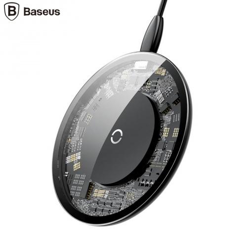 BASEUS hálózati töltő állomás (vezeték nélküli töltés, QI Wireless, gyorstöltés támogatás) ÁTLÁTSZÓ/FEKETE	