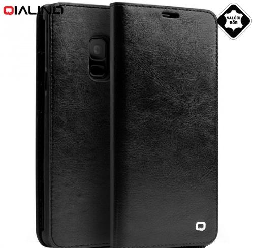 SAMSUNG Galaxy S9 (SM-G960) QIALINO tok álló, valódi bőr (FLIP, oldalra nyíló) FEKETE	