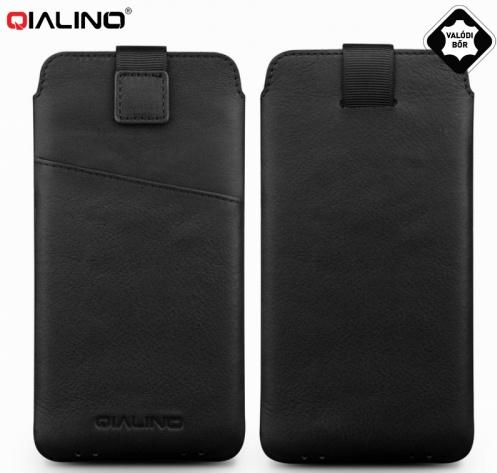 QIALINO tok álló, valódi bőr, POUCH (kihúzható, bankkártya tartó, univerzális, 4.7'' méret) FEKETE