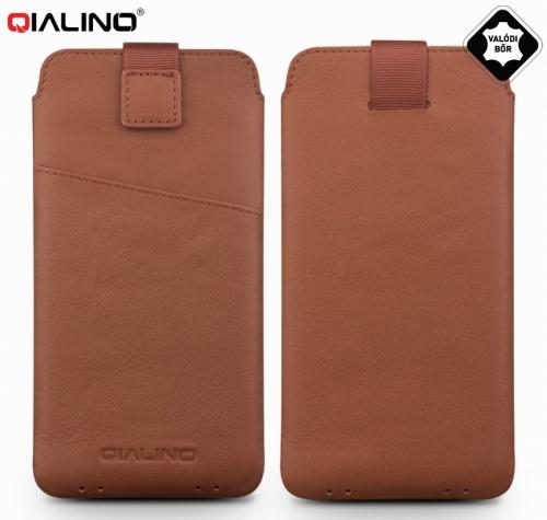 QIALINO tok álló, valódi bőr, POUCH (kihúzható, univerzális, 5.8'' méret) BARNA
