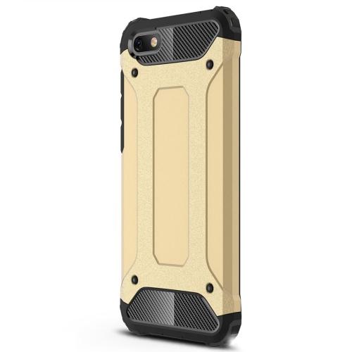 HUAWEI Y5 2018 (Y5 Prime 2018) Defender műanyag telefonvédő (közepesen ütésálló, gumi / szilikon belső, fémhatás) ARANY	