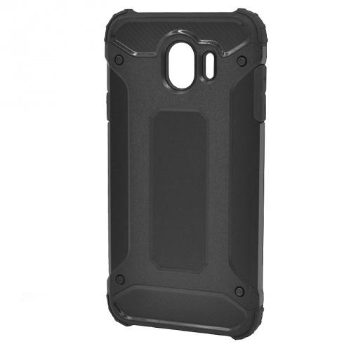 SAMSUNG Galaxy J4 (2018) J400F Defender műanyag telefonvédő (közepesen ütésálló, légpárnás sarok, gumi / szilikon belső, fémhatás) FEKETE	