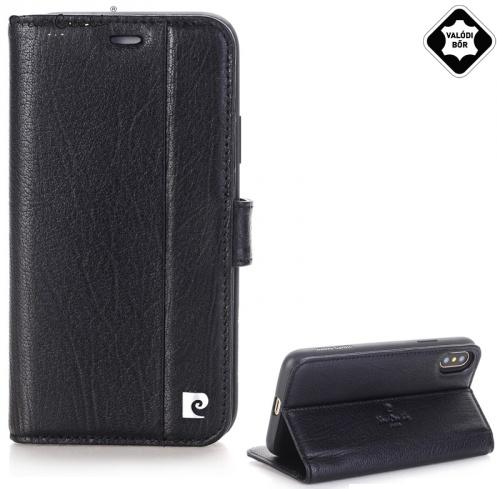 Apple iPhone X 5.8 / Apple iPhone XS 5.8 PIERRE CARDIN tok álló, valódi bőr (FLIP, oldalra nyíló, asztali tartó funkció) FEKETE