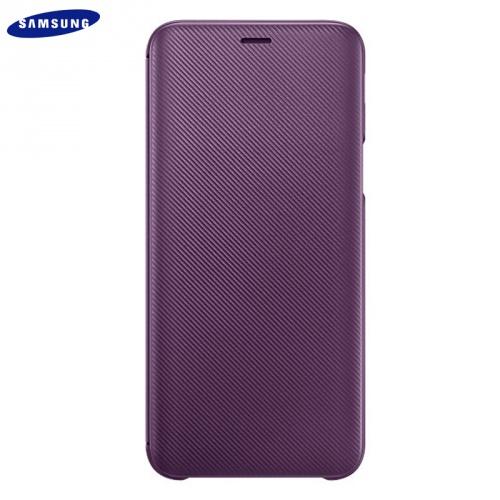 SAMSUNG Galaxy J6 (2018) J600F Műanyag telefonvédő (aktív flip, oldalra nyíló, bankkártya tartó, karbon minta) LILA	