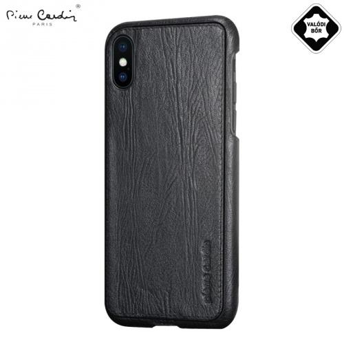 Apple iPhone X 5.8 / Apple iPhone XS 5.8 PIERRE CARDIN műanyag telefonvédő (valódi bőr bevonat) FEKETE