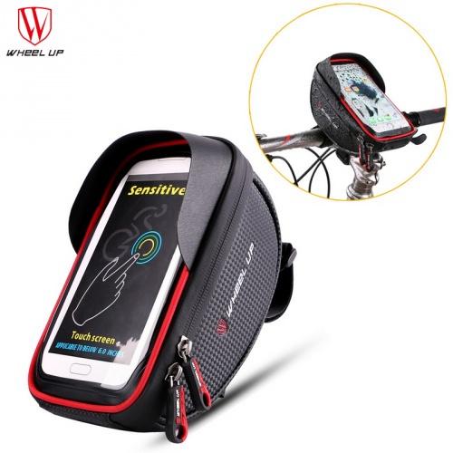 WHEEL UP kerékpáros telefontartó (napellenző, kormányra rögzíthető, vízálló, táska, 5.8'' méret) FEKETE / PIROS