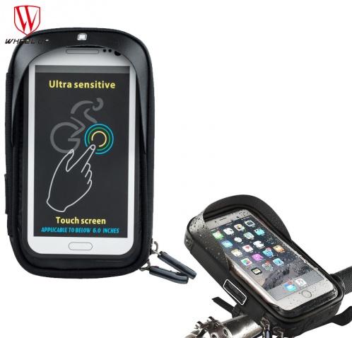 WHEEL UP kerékpáros telefontartó (360°-ban forgatható, napellenző, kormányra rögzíthető, vízálló, 5.8'' méret) FEKETE