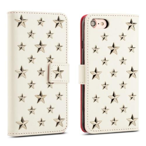 Apple iPhone 7 4.7 / Apple iPhone 8 4.7 / Apple iPhone SE (2020) Tok álló, bőr (FLIP, oldalra nyíló, asztali tartó funkció, 3D, csillagminta) FEHÉR	