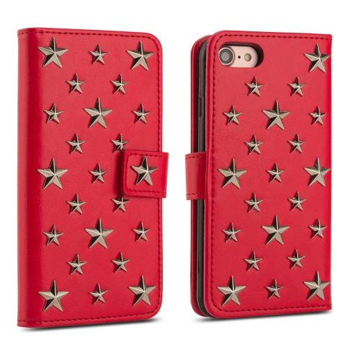 Apple iPhone X 5.8 / Apple iPhone XS 5.8 Tok álló, bőr hatású (FLIP, oldalra nyíló, asztali tartó funkció, 3D, csillag minta) PIROS
