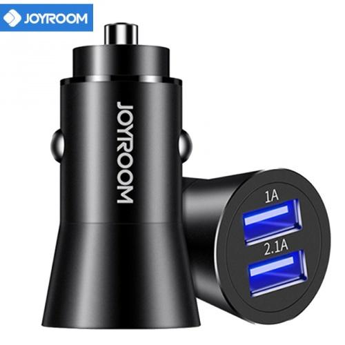 JOYROOM szivargyújtó töltő/autós töltő 2 x USB aljzat (5V/1000mA, 5V/2100mA, gyorstöltés támogatás, kábel nélkül) FEKETE	
