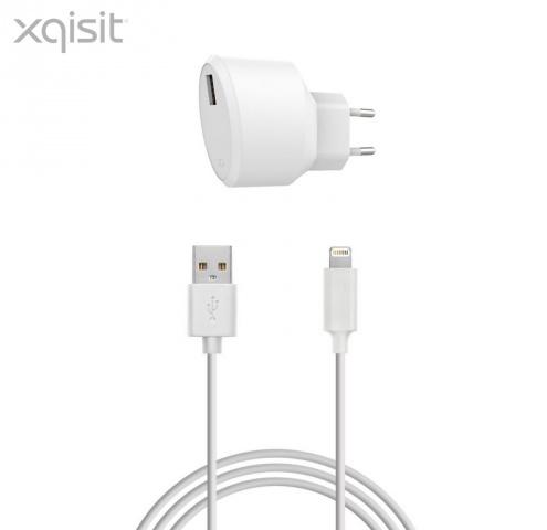 XQISIT hálózati töltő USB aljzat (5V / 2400 mA, Lightning 8pin kábel, MFi Apple engedélyes) FEHÉR	