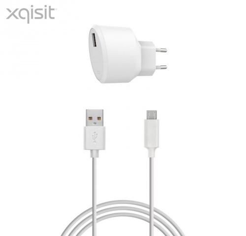 XQISIT hálózati töltő USB aljzat (5V / 2400 mA, microUSB kábel) FEHÉR	