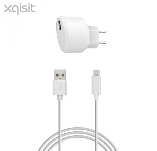 XQISIT hálózati töltő USB aljzat (5V / 2400 mA, Type-C kábel) FEHÉR	