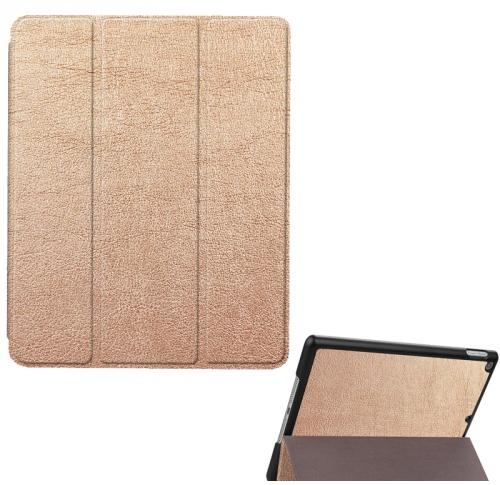 APPLE IPAD 9.7 (2017) /APPLE IPAD 9.7 (2018) Tok álló, bőr hatású (aktív flip, oldalra nyíló, TRIFOLD asztali tartó funkció, Apple Pencil tartó) ROZÉARANY