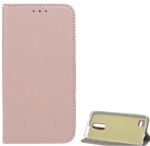 LG K10 2018 K425 (K11) Tok álló, bőr (FLIP, oldalra nyíló, asztali tartó funkció) ROZÉARANY	