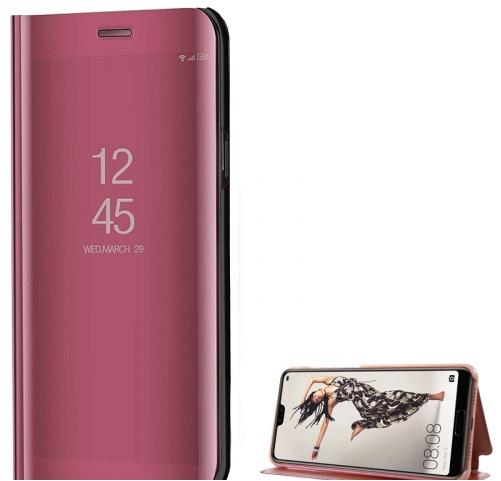 HUAWEI P Smart (Enjoy 7S) Tok álló (aktív flip, oldalra nyíló, asztali tartó funkció, tükrös felület, Mirror View Case) ROZÉARANY