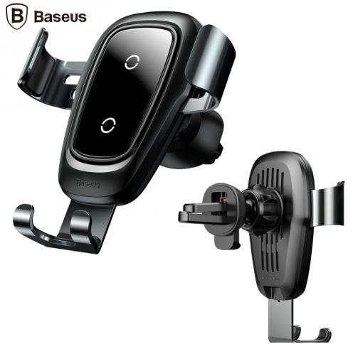 BASEUS gépkocsi/autó tartó (szellőzőre rögzíthető,vezeték nélküli töltés, QI Wireless) FEKETE	