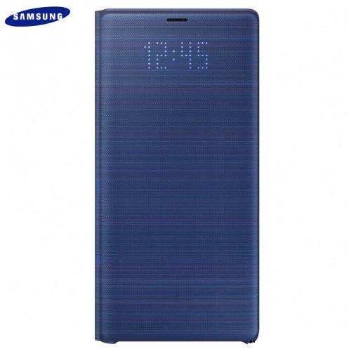 SAMSUNG Galaxy Note 9 Tok álló (aktív flip, oldalra nyíló, bankkártya tartó, LED kijelző, textil minta) KÉK (EF-NN960PLEG)