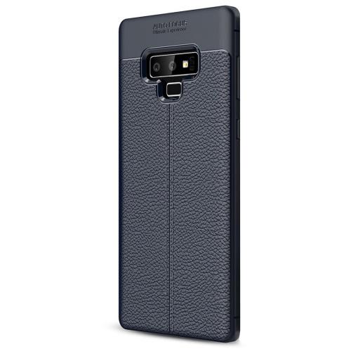 SAMSUNG Galaxy Note 9 Telefonvédő gumi / szilikon (bőrhatás, varrás minta) SÖTÉTKÉK	