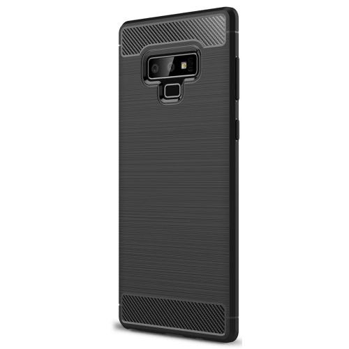 SAMSUNG Galaxy Note 9 Telefonvédő gumi / szilikon (közepesen ütésálló, légpárnás sarok, szálcsiszolt, karbonminta) FEKETE	