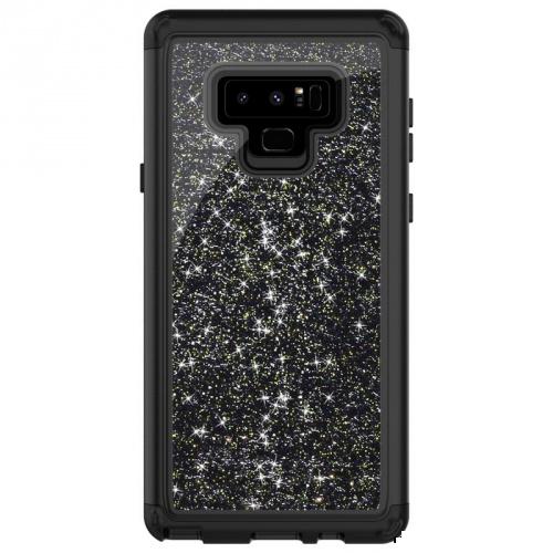 SAMSUNG Galaxy Note 9 Defender műanyag telefonvédő (gumi / szilikon belső, közepesen ütésálló, flitteres) FEKETE	