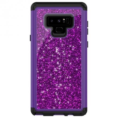 SAMSUNG Galaxy Note 9 Defender műanyag telefonvédő (gumi / szilikon belső, közepesen ütésálló, flitteres) LILA	