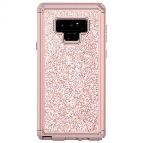 SAMSUNG Galaxy Note 9 Defender műanyag telefonvédő (gumi / szilikon belső, közepesen ütésálló, flitteres) ROZÉARANY	
