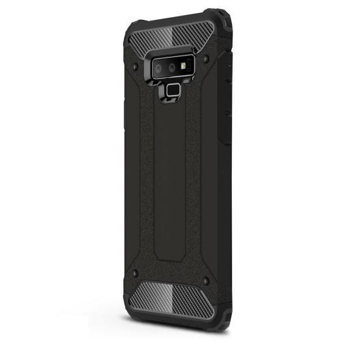 SAMSUNG Galaxy Note 9 Defender műanyag telefonvédő (közepesen ütésálló, légpárnás sarok, gumi / szilikon belső, fémhatás) FEKETE	