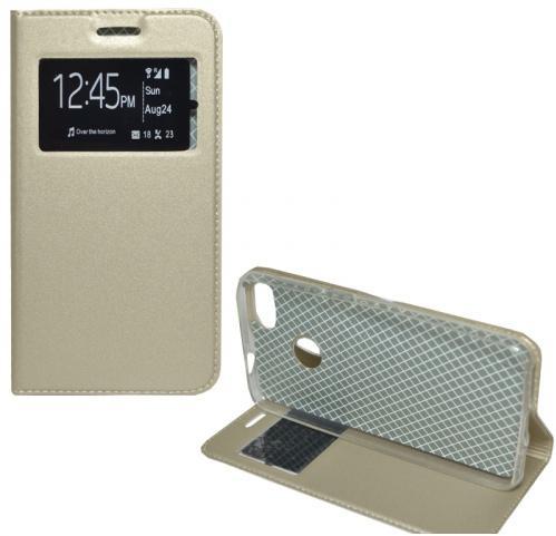 HUAWEI Y6 (2018) Tok álló, bőr (FLIP, oldalra nyíló, asztali tartó funkció, S-View Cover) ARANY	