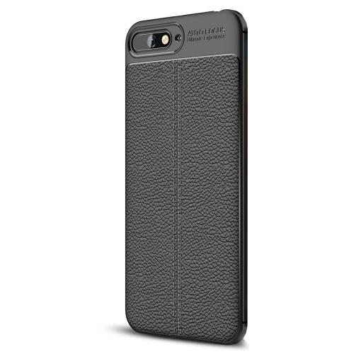 HUAWEI Y6 (2018) Telefonvédő gumi / szilikon (bőrhatás, varrás minta) FEKETE	