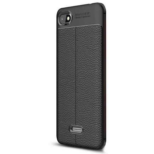 XIAOMI Redmi 6A Telefonvédő gumi / szilikon (bőrhatás, varrás minta) FEKETE	