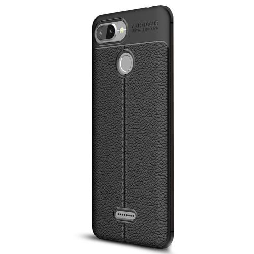 XIAOMI Redmi 6 Telefonvédő gumi / szilikon (bőrhatás, varrás minta) FEKETE	