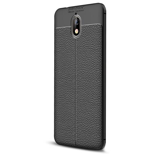 NOKIA 3.1 Telefonvédő gumi / szilikon (bőrhatás, varrás minta) FEKETE	