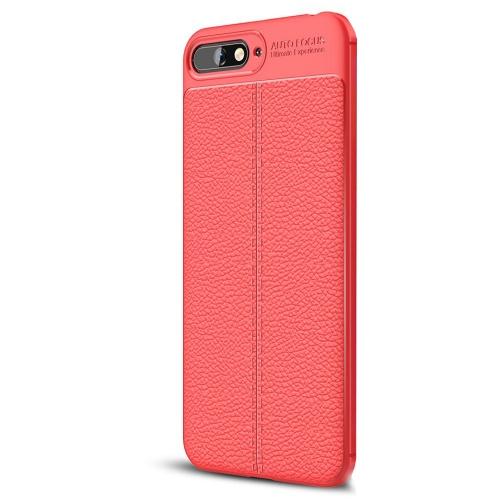 HUAWEI Y6 (2018) Telefonvédő gumi / szilikon (bőrhatás, varrás minta) PIROS	