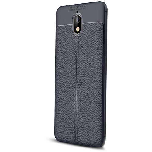 NOKIA 3.1 Telefonvédő gumi / szilikon (bőrhatás, varrás minta) SÖTÉTKÉK	