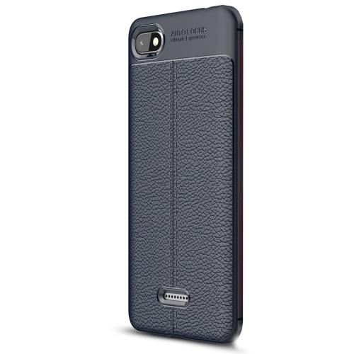 XIAOMI Redmi 6A Telefonvédő gumi / szilikon (bőrhatás, varrás minta) SÖTÉTKÉK	