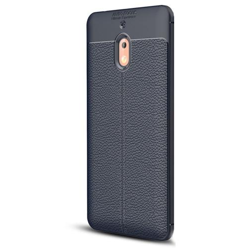 NOKIA 2.1 Telefonvédő gumi / szilikon (bőrhatás, varrás minta) SÖTÉTKÉK	