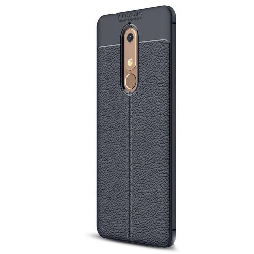 NOKIA 5.1 Telefonvédő gumi / szilikon (bőrhatás, varrás minta) SÖTÉTKÉK	