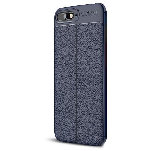 HUAWEI Y6 (2018) Telefonvédő gumi / szilikon (bőrhatás, varrás minta) SÖTÉTKÉK	