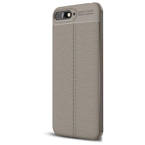 HUAWEI Y6 (2018) Telefonvédő gumi / szilikon (bőrhatás, varrás minta) SZÜRKE	