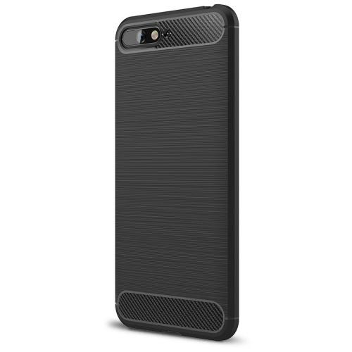 XIAOMI Redmi 6A Telefonvédő gumi / szilikon (közepesen ütésálló, légpárnás sarok, szálcsiszolt, karbonminta) FEKETE	