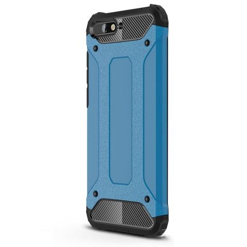 HUAWEI Y6 (2018) Defender műanyag telefonvédő (közepesen ütésálló, légpárnás sarok, gumi / szilikon belső, fémhatás) VILÁGOSKÉK	