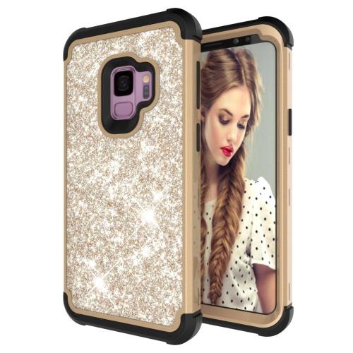 SAMSUNG Galaxy S9 (SM-G960) Defender műanyag telefonvédő (ütésálló, gumi / szilikon belső, közepesen ütésálló, flitteres) ARANY	