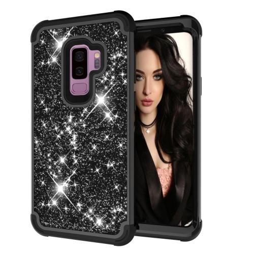  SAMSUNG Galaxy S9 Plus (SM-G965) Defender műanyag telefonvédő (ütésálló, gumi / szilikon belső, közepesen ütésálló, flitteres) FEKETE	