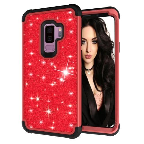 SAMSUNG Galaxy S9 Plus (SM-G965) Defender műanyag telefonvédő (ütésálló, gumi / szilikon belső, közepesen ütésálló, flitteres) PIROS	